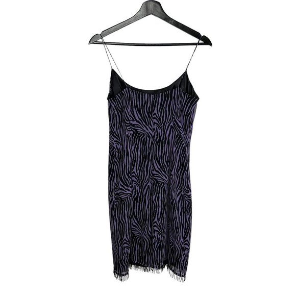 Vintage 90s Purple Black Zebra Print Beaded Fringe Tapered Knee Length Dress Sma - Picture 2 of 11